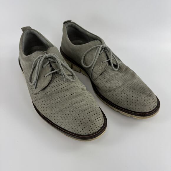 Ecco Men's Jeremy Perforated Gray Leather Plain Toe Derby Oxford Size 43 - 9-9.5 - Picture 1 of 13